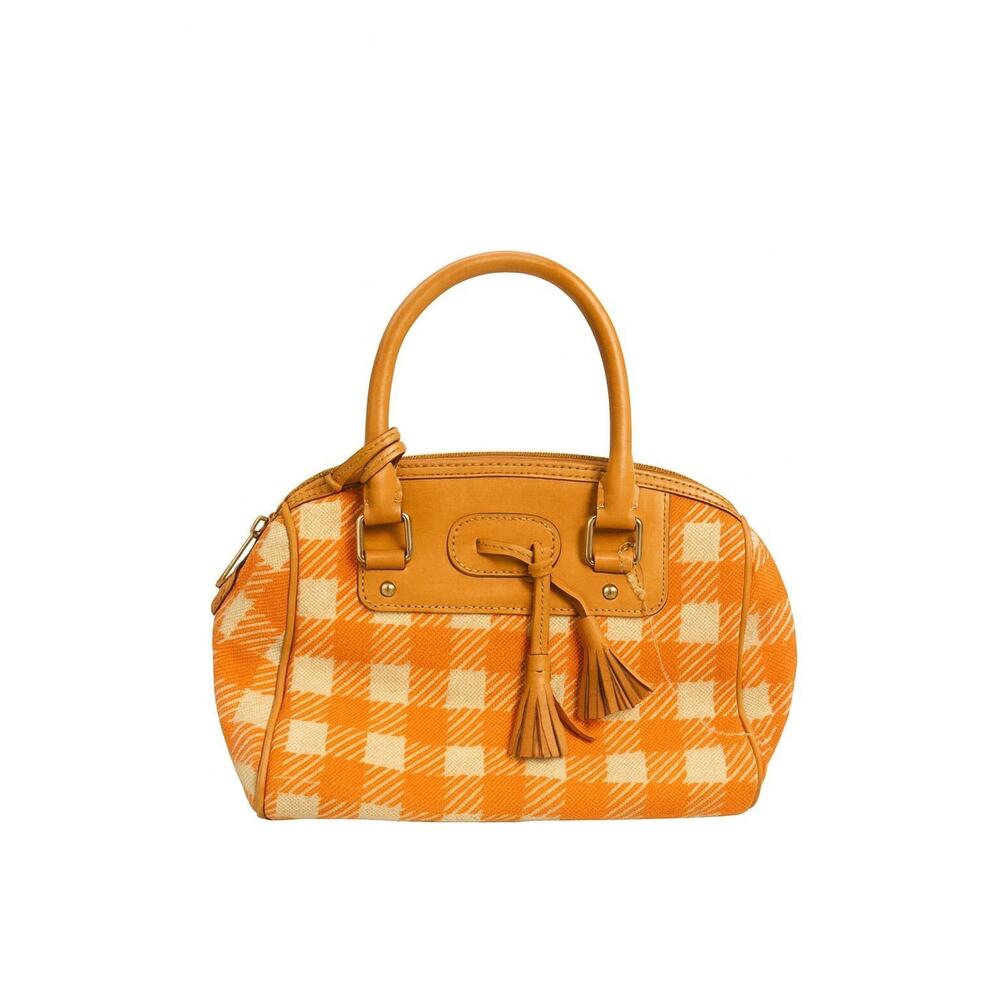 Preowned Dooney & Bourke Orange & Beige Canvas Shoulder Bag Leather Trim AS IS